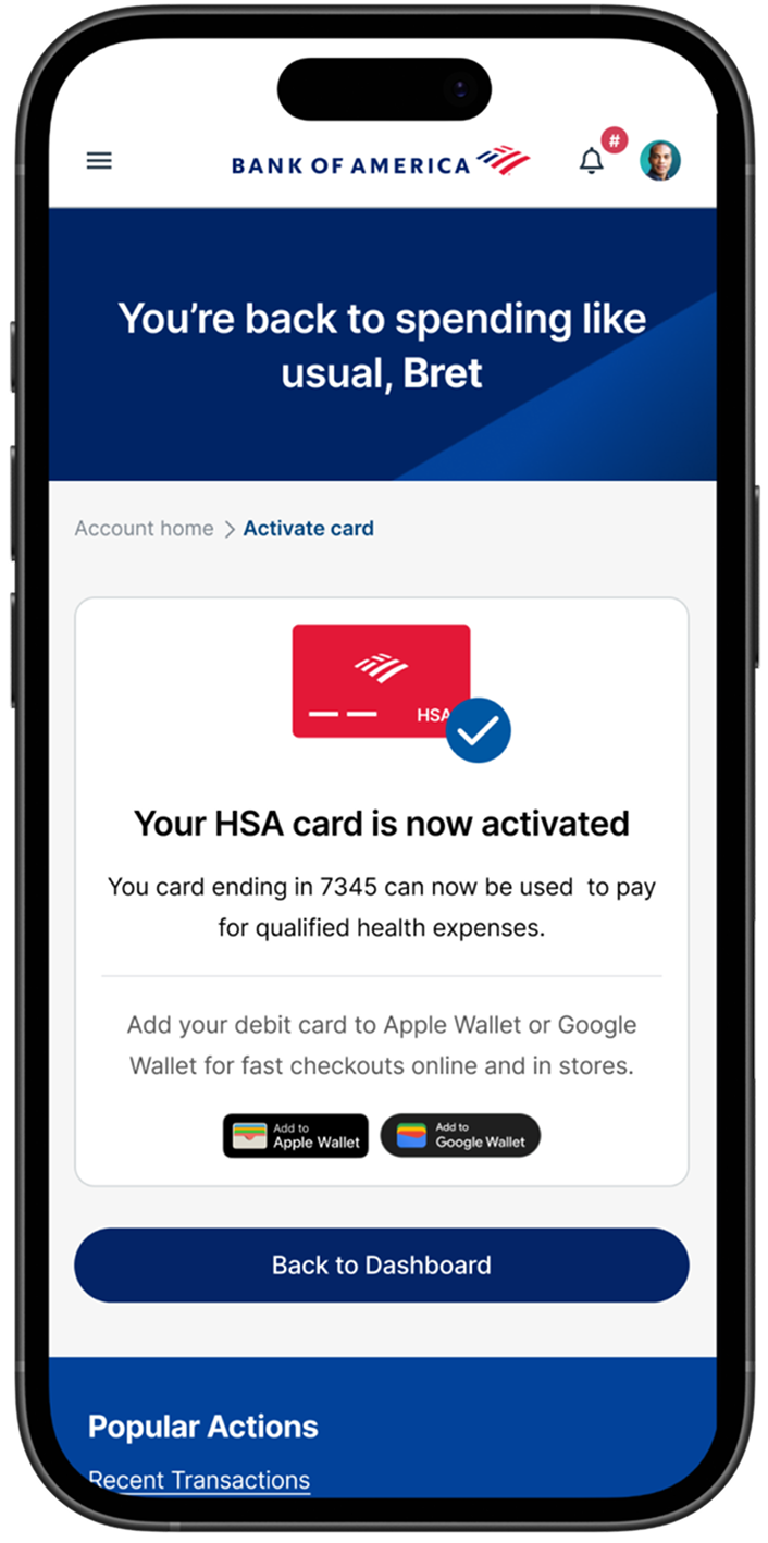 CDH mobile, Card activated